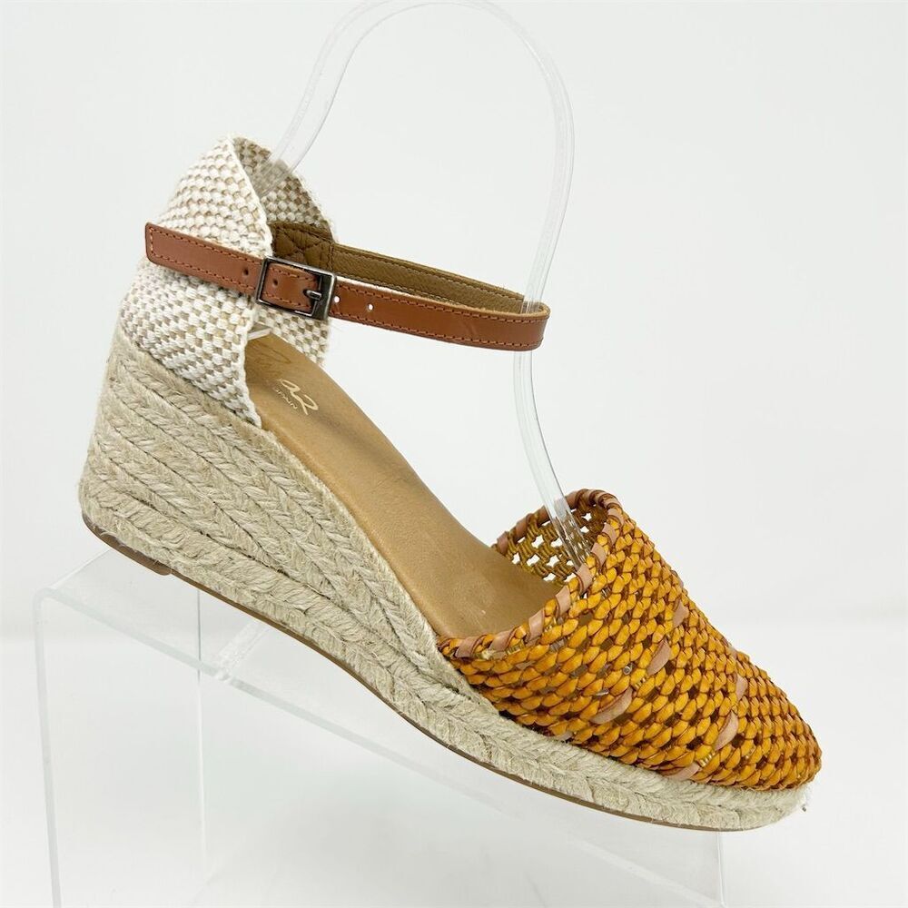 Pinaz Women's Orange Leather Woven Espadrille Wedge Sandals Size 40 (US 10-10.5)